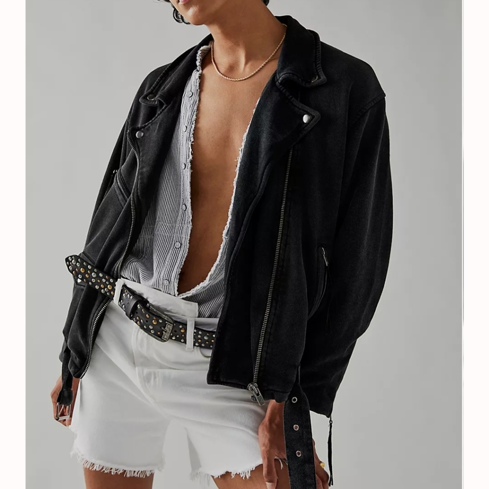 NWT Free People Rebel Rebel Knit Moto Jacket in Black Size Medium